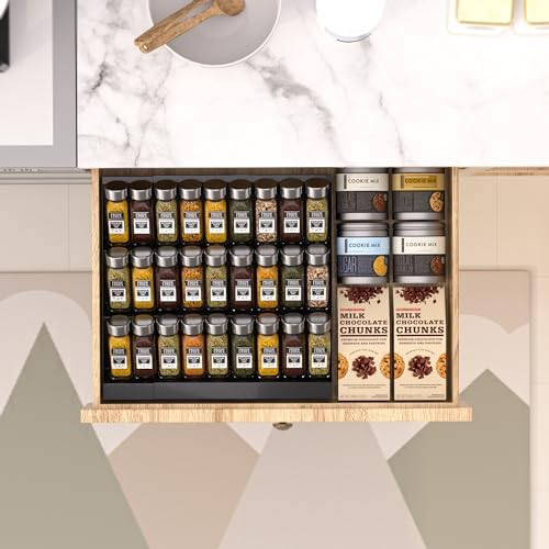 Expandable Metal Spice Drawer Organizer,3-Tier Slanted Seasoning Jars Tray for Kitchen Cabinet Drawers Insert/Countertop (Jars not included)-3Tier,2packs/Black - Image 3