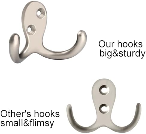 IBosins 8 Pack Silvery Double Prong Coat Hooks Wall Mounted with 16 Screws - Image 3