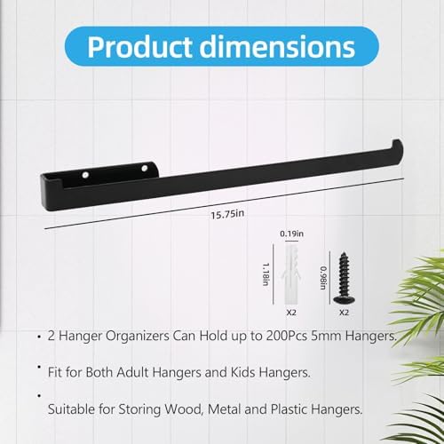 2 Pack Hanger Holder,Hanger Storage Rack for Wall,Hanger Stacker for Closet Laundry Room,Clothes Hanger Storage for Adult or Child Clothes Hangers，Black 15-Inch - Image 5