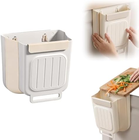 Foldable Hanging Kitchen Trash Can, Wall Mounted Trash Can, Cabinet Door Garbage Bin, Space Saving Plastic Waste Bin for Kitchen, Bathroom & Bedroom (Gray, 11L) by BuyNow