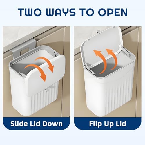 3 Pack Hanging Trash Can with Lid, Kitchen Compost Bin for Counter Top or Under Sink, Waste Basket Wall Mounted Garbage Can for Cupboard/Bathroom/Bedroom/Office/Camping (White) - Image 4