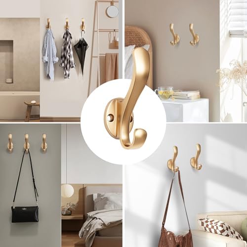 Coat Hooks Heavy Duty - Easy to Install Metal Towel Hooks Fashionable Wall Hooks for Hanging Hat, Towel, Key, Robe, Scarf, Bag, Cap (10 PCS Gold) - Image 5