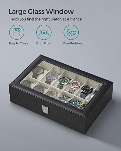 SONGMICS Watch Box, 12-Slot Watch Case with Large Glass Lid - Image 4