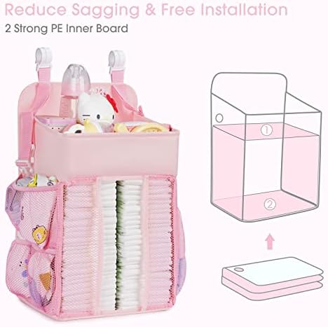 Maliton Hanging Diaper Caddy Nursery Caddy Organizer Hold 50+ Diapers,Pink - Image 5