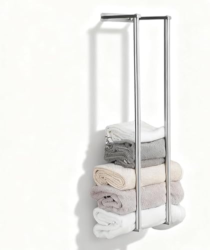 Towel Racks for Bathroom, NEWRAIN Stainless Steel Rolled Towel Storage Wall Mounted Bath Towel Holder for Folded Large Towel Washcloths, Bathroom Organizing Brushed Nickel by NEWRAIN