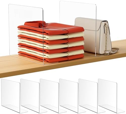 HBlife Acrylic Shelf Dividers for Closet Organization, 6 Pack Clear Sturdy Separate Closet Dividers for Shelves, Adjustable Purse Organizer for Sweater, Shirts, Handbags, Books in Bedroom and Kitchen by HBlife