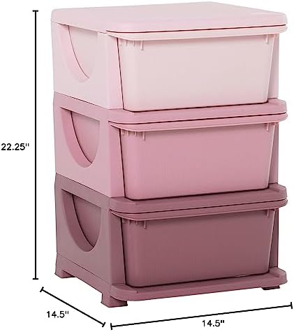 Qaba 3 Drawers Kids Storage Unit 3 Tier Toy Organizers Pink - Image 3
