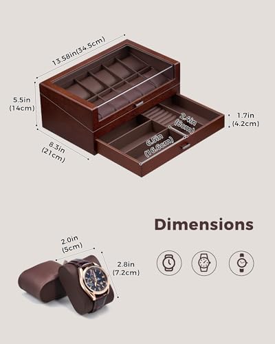 ProCase High End Wooden Watch Box for Men, 2-Layer Wood Watch Display Case Men's Jewelry Organizer Box with Drawer -12 Slot, Walnut - Image 3