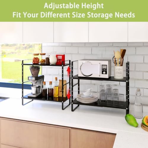 Across-Star Expandable Cabinet Shelf Organizer Rack, Stackable Kitchen Counter Storage Shelves Stand, Adjustable Height Pantry Shelf Spice Rack (Black, 1 Pack) - Image 2