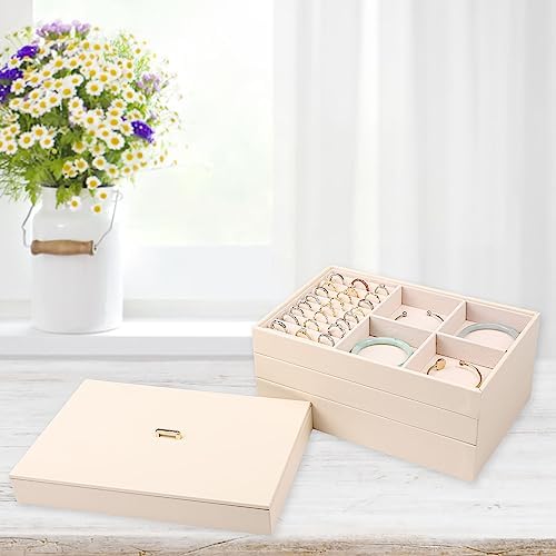 Voova Stackable Jewelry Organizer Tray with Lid (Set of 4, Apricot) - Image 4