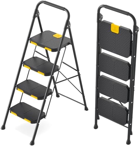 KINGRACK 4 Step Ladder, Steel Step Stool with Safe-Lock, Load 800lbs, Black by KINGRACK