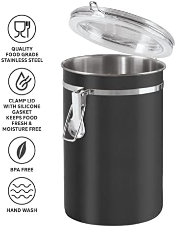 Oggi Stainless Steel Kitchen Canister 62 fl oz, Black - Airtight Clamp Lid, Clear See-Thru Top - Ideal for Kitchen Storage, Food Storage, Pantry Storage. Large Size 5" x 7.5". - Image 3