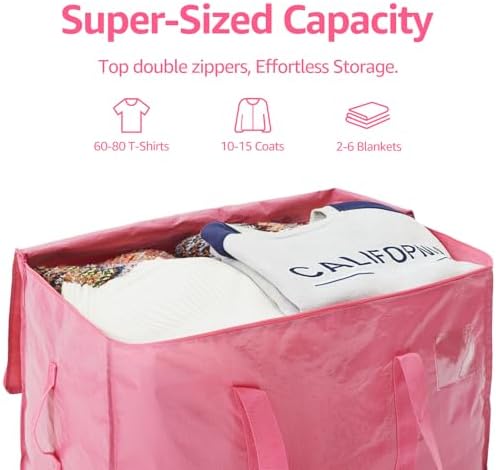 Moving Bags Heavy Duty Extra Large, Moving Boxes, Moving Supplies Essentials,Storage Bins with Lids, Plastic Packing Totes, Storage Bags for Clothes with Handles & Zippers(Pink, 4 Pack) - Image 5