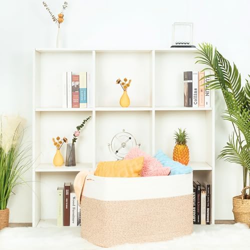 MINTWOOD Design 112L Extra Large Blanket Basket Holder Living Room, 25"x17"x16" Rectangle Rope Woven Storage Basket with Handles for Laundry, Pool Towels, Shoes, Dog Toy Organizer Bin Box, Light Brown - Image 5