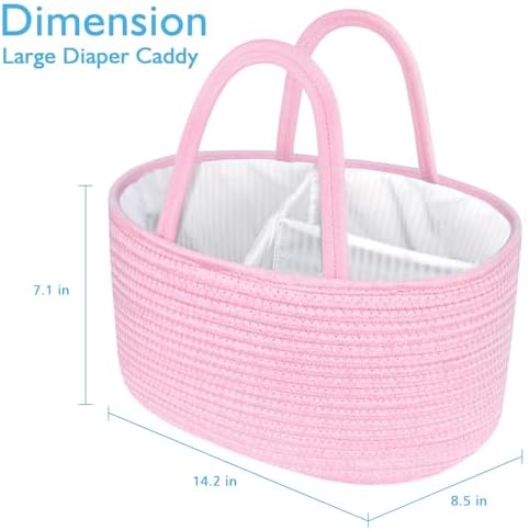 ABenkle Diaper Caddy Organizer, Boho Rustic Cotton Rope Nursery Baby Basket, Changing Table Organizer for Baby Diaper Storage and Baby Shower - Image 2
