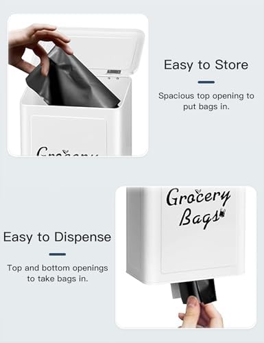 Metal White Magnetic Grocery Bags Holder, Farmhouse Wall Mount Plastic Bag Holder with 50pcs Shopping Bags, Trash Bag Dispenser for Kitchen, Garage, Laundry Room - Image 2