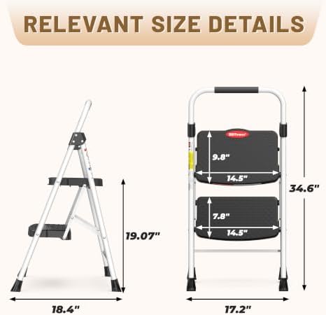 HBTower 2 Step Ladder, 330lbs Sturdy Step Stool with Anti-Slip Pedal - Image 2
