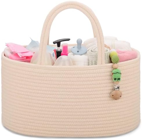 COMSE Baby Diaper Caddy Organizer with Handles, Cotton Rope, Beige by COMSE