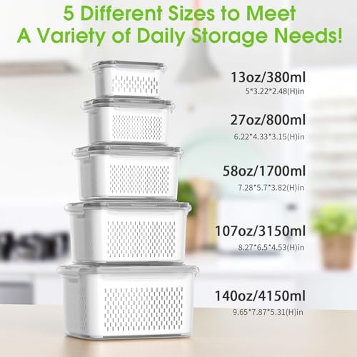 BOICHU Fruit Storage Containers for Fridge with Colander, Vent, Handle Lids - Image 2
