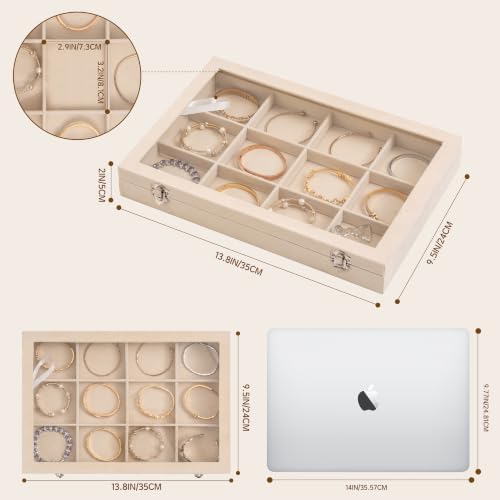 Frebeauty 12 Grid Bracelet Holder Box,Velvet Jewelry Tray with Clear Lid - Image 3