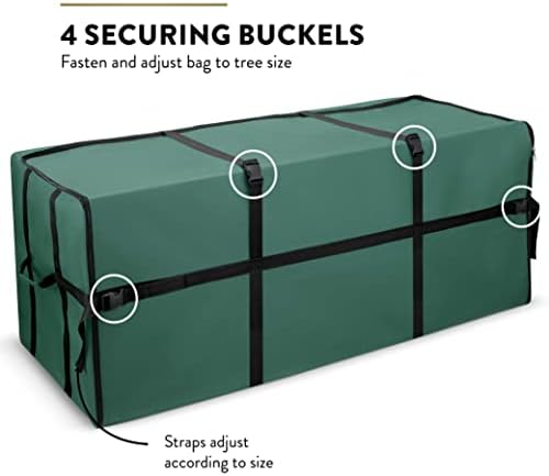 ZOBER Wide Christmas Tree Storage Bag - Maximum Accessibility - Fits 9 Ft Trees - 600D Oxford Fabric Christmas Tree Bag For Storage Box For Xmas - Strong, Durable Straps & Handles - Card Slot - Green - Image 4