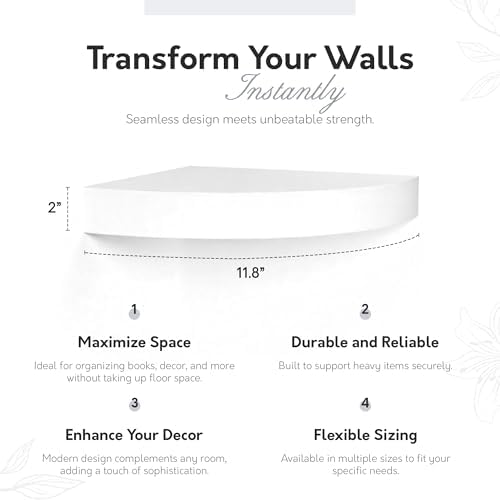 InPlace Shelving 0191806 11.8-Inch Wide Floating Corner Wall Shelf, White - Image 3