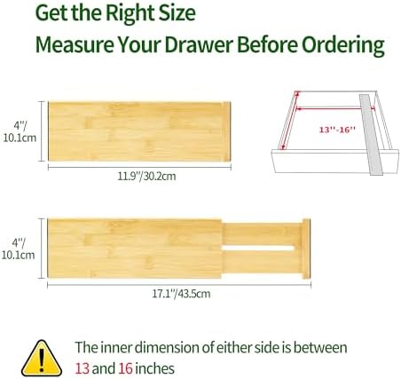 VaeFae 3 Pack Bamboo Drawer Dividers, 4" High Adjustable 11.9-17.1" Clothes Drawer Organizers, Expandable Separators for Bedroom/Bathroom/Kitchen/Office Storage - Image 3
