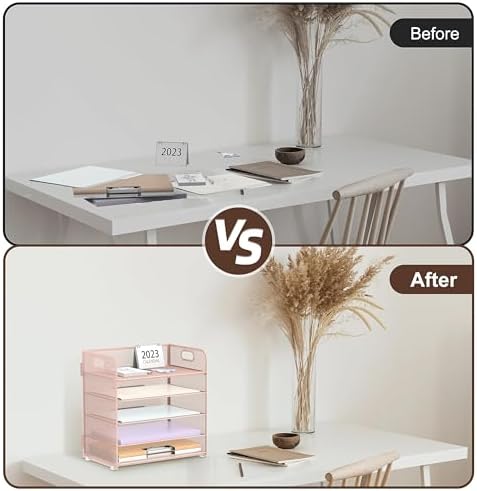 SUPEASY 2 Pack 5-Tier Pink Desk Organizer with Handle Mesh Desk File/Paper Organizer Letter Tray for Office, School and Home Easy Installation, Rosepink - Image 4