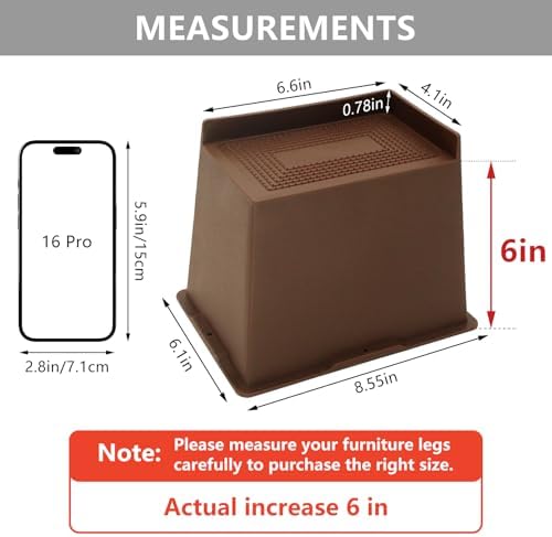 4 Pack Bed Risers 6 inch Heavy Duty Dark Brown, Furniture Risers - Image 2