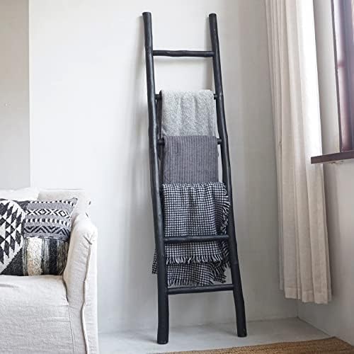 FUIN Blanket Ladder, 6ft Rustic Solid Wood Decorative Ladder, Black - Image 7