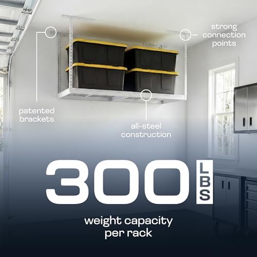 MonsterRax 2x6 Overhead Garage Storage Rack, White, 18"-33" Height - Image 4