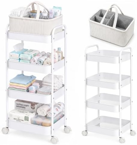 Baby Diaper Caddy 4 Tier Rolling Storage Cart with Wheels for Baby Bedside by Unknown