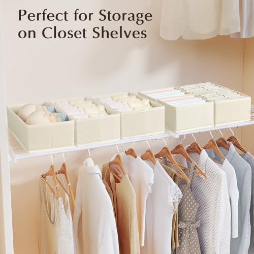 DIMJ Drawer Organizers for Clothing, Set of 8 Fabric Closet Organizers and Storage, Dresser Organizers, Drawer Dividers for Baby Clothes, Socks, Belt, Tie (Beige) - Image 5