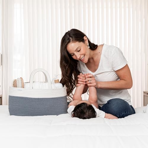 Comfy Cubs Rope Diaper Caddy Organizer - Baby Diaper Basket Pacific Blue - Image 2