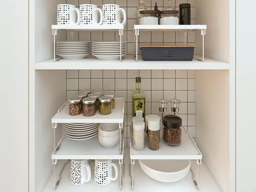ums Kitchen Shelves Cabinet Organizer, Stackable Freezer Rack, Cupboard Box Organizer, Shelf Riser, Usable Storage Rack for Spice, Fridge Shelf Riser, (12x11 inch), Pack of 2 - Image 2
