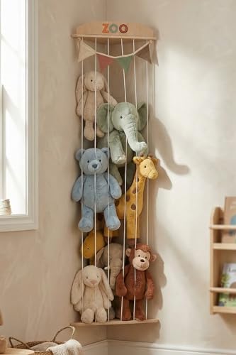 Stuffed Animal Storage Zoo with Decorative Muslin Garland - Toy Organizer by ZICOTO
