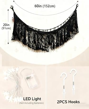 Stuffed Animal Hammock or Net With LED Lights Extra Large Wall Hanging Stuffed Animal Storage Nets for Teddy Bear Handmade Macrame Hanging Toy Net Hammock for Stuffed Animal Storage (Black) - Image 3