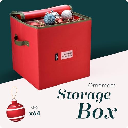 Handy Laundry Christmas Ornament Storage - Stores upto 64 Holiday Ornaments, Adjustable Dividers, Zippered Top, Two Handles. Storage Box Keeps Holiday Decorations Clean and Dry for Next Season. (Red) - Image 2