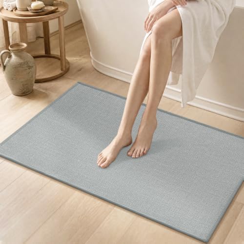 chakme Bathroom Rugs Mat 36x25, Ultra Thin Non Slip Bath Mat Large Quick Dry Absorbent Bath Mat for Bathroom Floor, (Light Grey, 36"x25") by CHAKME