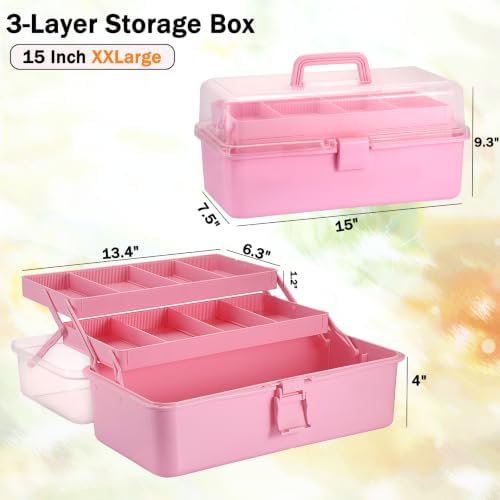 Tackle Box, 15-Inch Extra Large Art Storage Box with 3-Layer Folding Trays - Image 2
