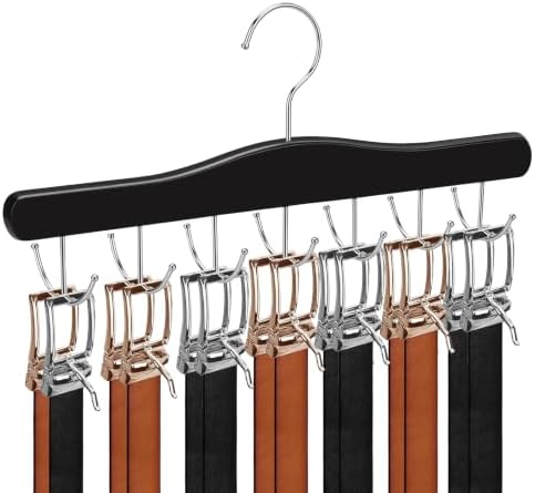 Belt Hanger for Closet, Holds Up to 42 Belts, Sturdy Wooden Belt Rack with 14 Hooks, Space-Saving Belt and Tie Organizer for Closet Storage by CUXEEDI