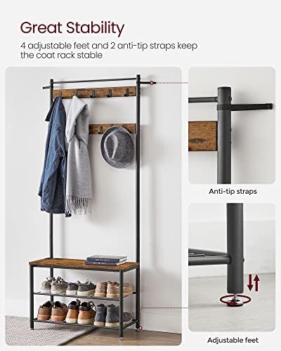 VASAGLE Coat Rack, Hall Tree with Shoe Storage Bench, 3-in-1, Steel Frame - Image 6
