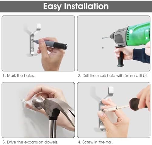 GlazieVault Coat Hooks – Door Hook (5 Pack) - Heavy Duty Wall Mounted - Premium Design Rust Free Hooks - Image 6