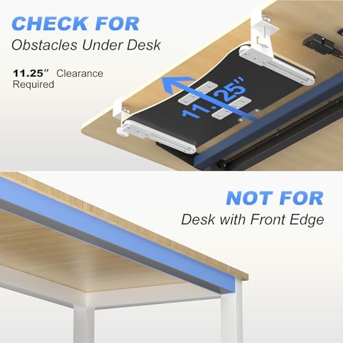 suptek Small Keyboard Tray Under Desk Pull Out with C Clamp Mount for Computer Keyboard, 20 (24.2 Including Clamps) x 11.8 inch Slide-Out Platform Computer Drawer for Typing, Light Wood, DSF1SQM - Image 3