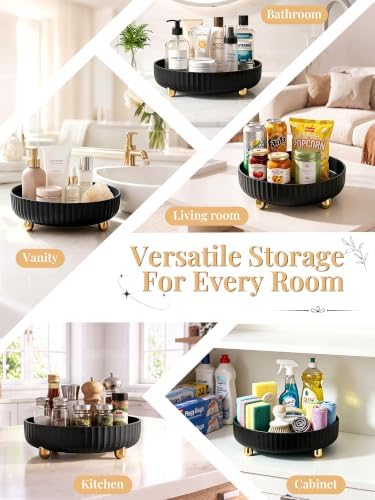 360 Rotating Makeup Organizer - Perfume Vanity Skincare Tray Black - Image 6