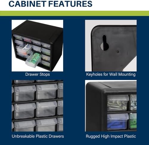 Akro-Mils 16-Drawer Plastic Storage Cabinet | 10-1/2 x 6-1/2 x 8-1/2 Inch | Black | Model 10116 | Garage Organization - Image 4