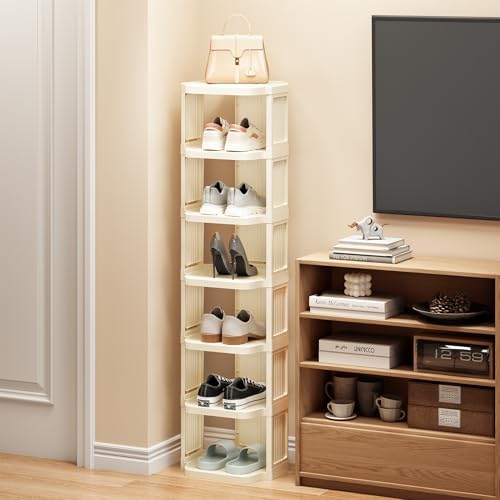 Kitstorack Vertical Shoe Rack: 5 Tiers Stackable Shoe Rack for Closet DIY Free Standing Shoe Organizer Small Shoe Shelf for Small Spaces and Narrow Spaces Plastic, White - Image 2