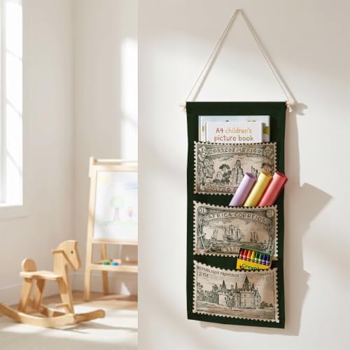 IAXIC Vintage Antique Stamp Canvas Wall Hanging Organizer with Pockets - Image 4