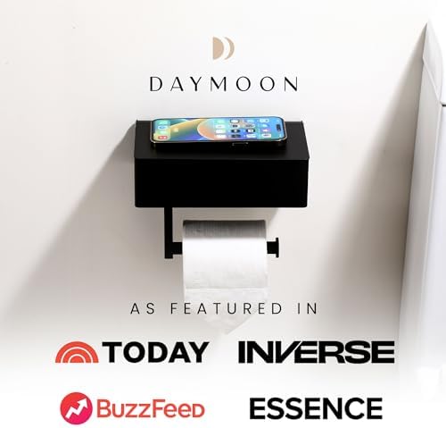 Day Moon™ - Toilet Paper Holder with Shelf & Storage - Wall Mount, Black - Image 4