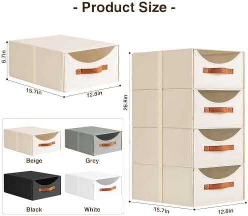 Homsorout Large Closet Storage Bins with Drawer, Fabric Bins for Organization, Collapsible Storage Drawers Organizer for Bedroom, Living Room, 6 Pack, Beige - Image 3